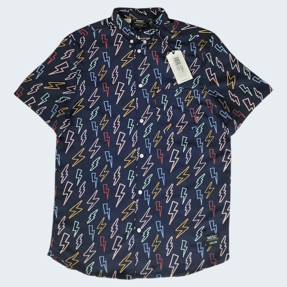 Wesc Oden Lightning Allover Print Button Down Short Sleeve Shirt Unisex Size S
